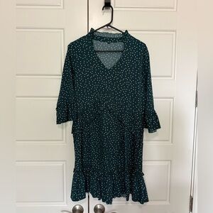 Dark Green Polka Dot V-Neck Ruffle Dress